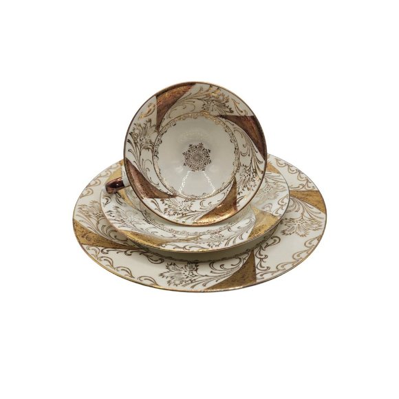 Vintage Alka Bavaria Yellow Gold Embossed Teacup, Saucer & Plate "Sylvia" - Picture 3 of 9